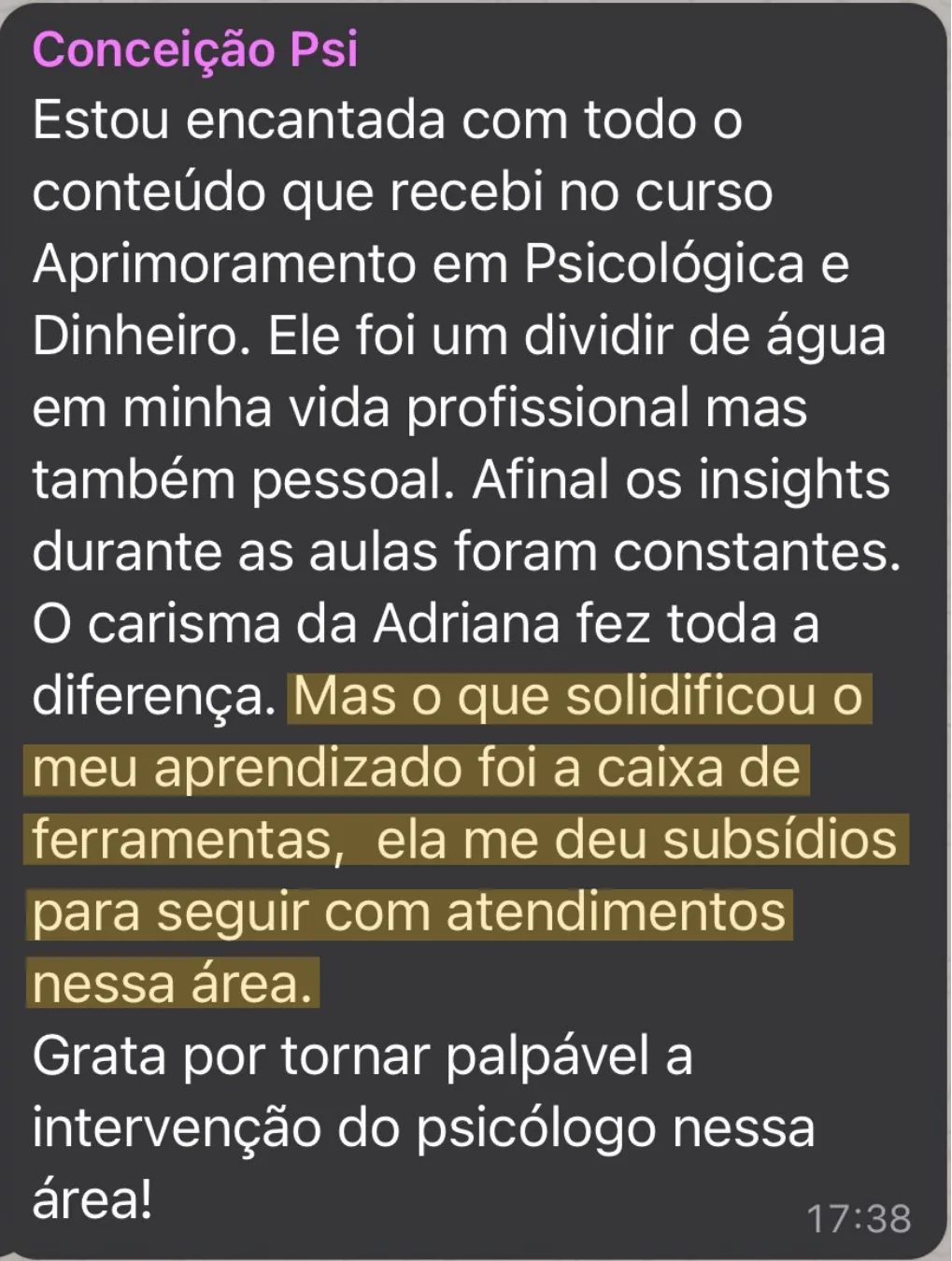 Depoimento de aluna sobre a Caixa de Ferramentas Terapêuticas