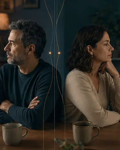 Casal sentado de costas um para o outro